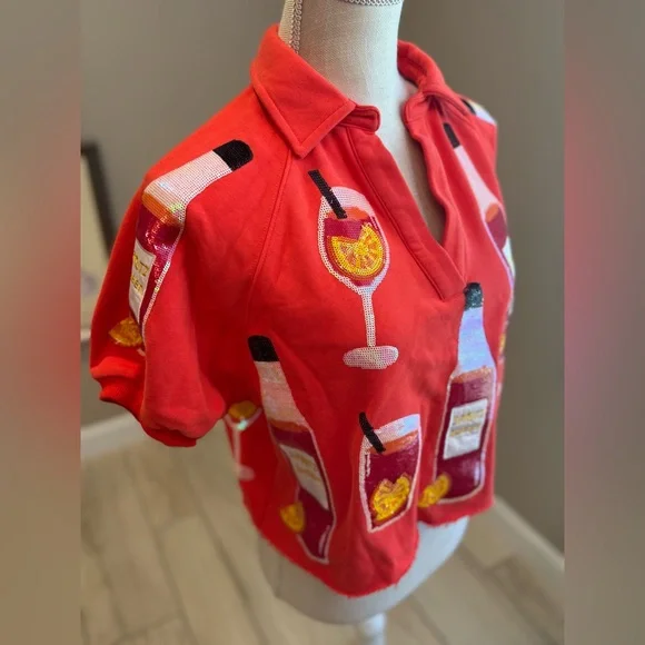 New! QUEEN OF SPARKLES Red Queen of Spritz All Over Top - Picture 6 of 10